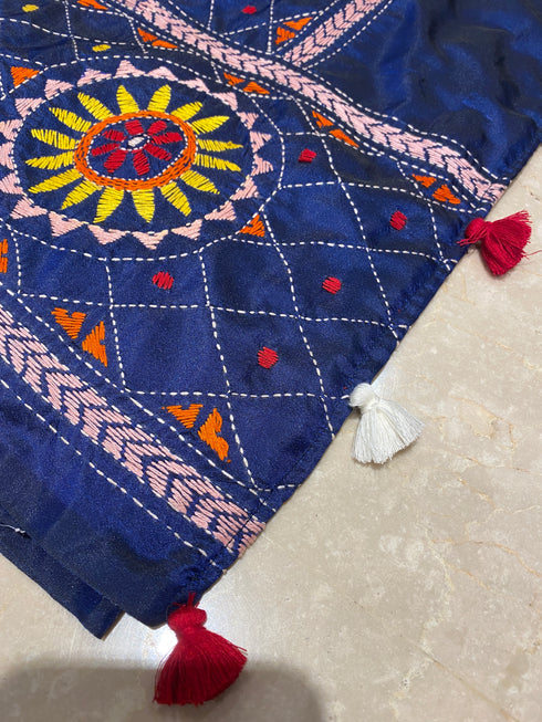 Chuski- Blue Kantha Silk Saree from Bengal